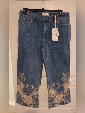 Charlie B Embroidered Lace Crop Flare Jeans